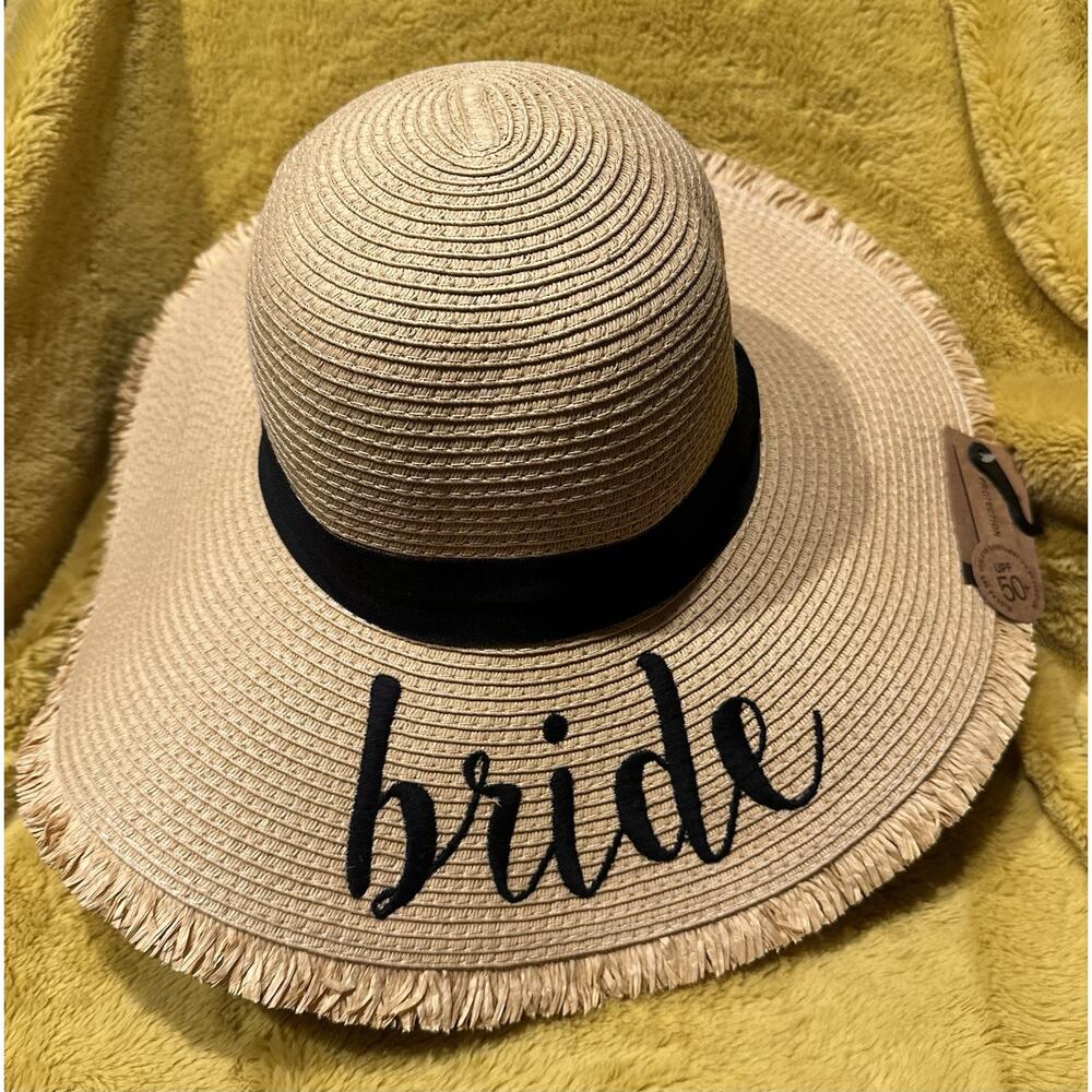 CC Women's Paper Weaved Beach Time Embroidered Quote Floppy Brim Sun Hat NWT